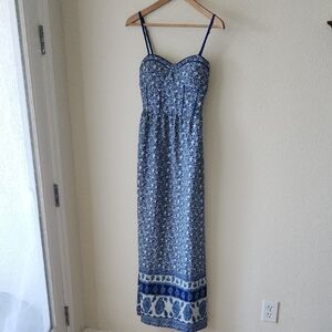 BOG COLLECTIVE Blue Floral Maxi Dress Cami Straps Adjustable  Sz S Flowy Breezy